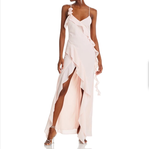 Amanda Uprichard X Bloomingdale's Evelea Asymmetric Ruffle Gown in Blush - Picture 1 of 2